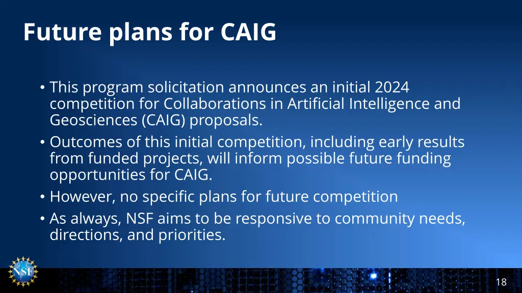 future plans for caig