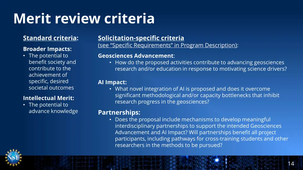 merit review criteria
