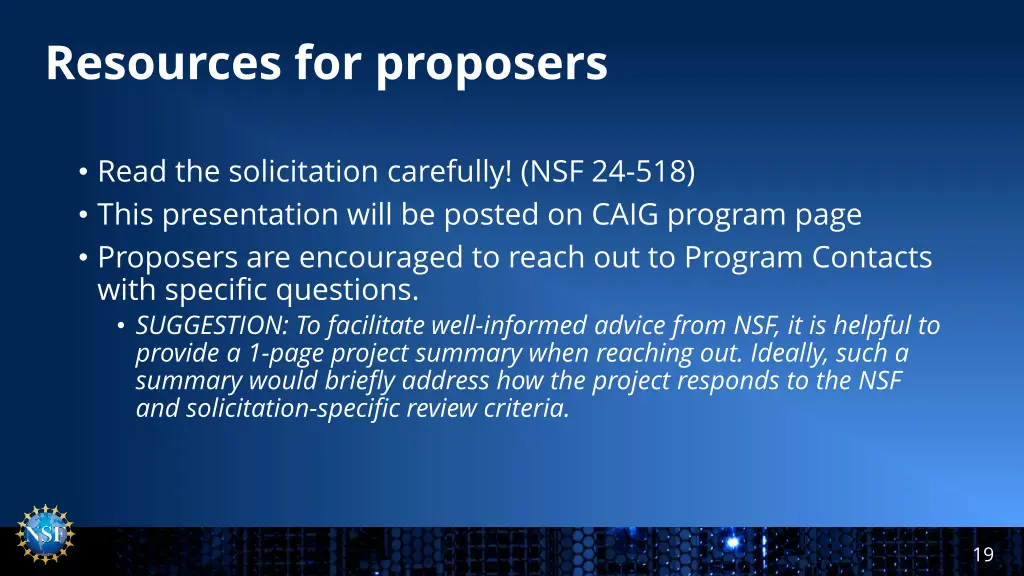 resources for proposers