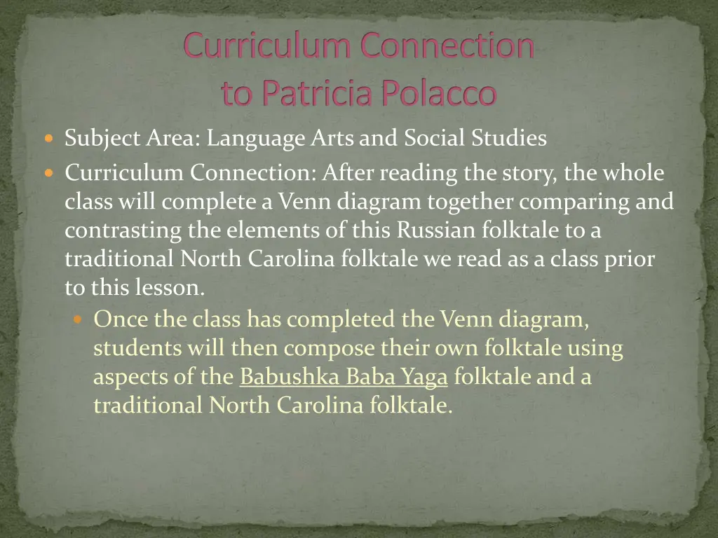 curriculum connection to patricia polacco