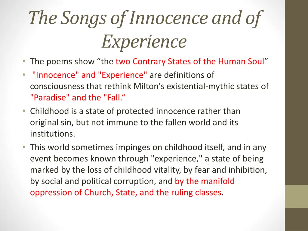 the songs of innocence and of experience