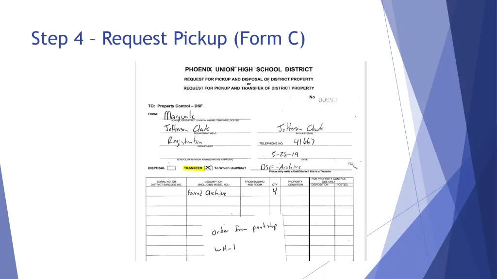 step 4 request pickup form c
