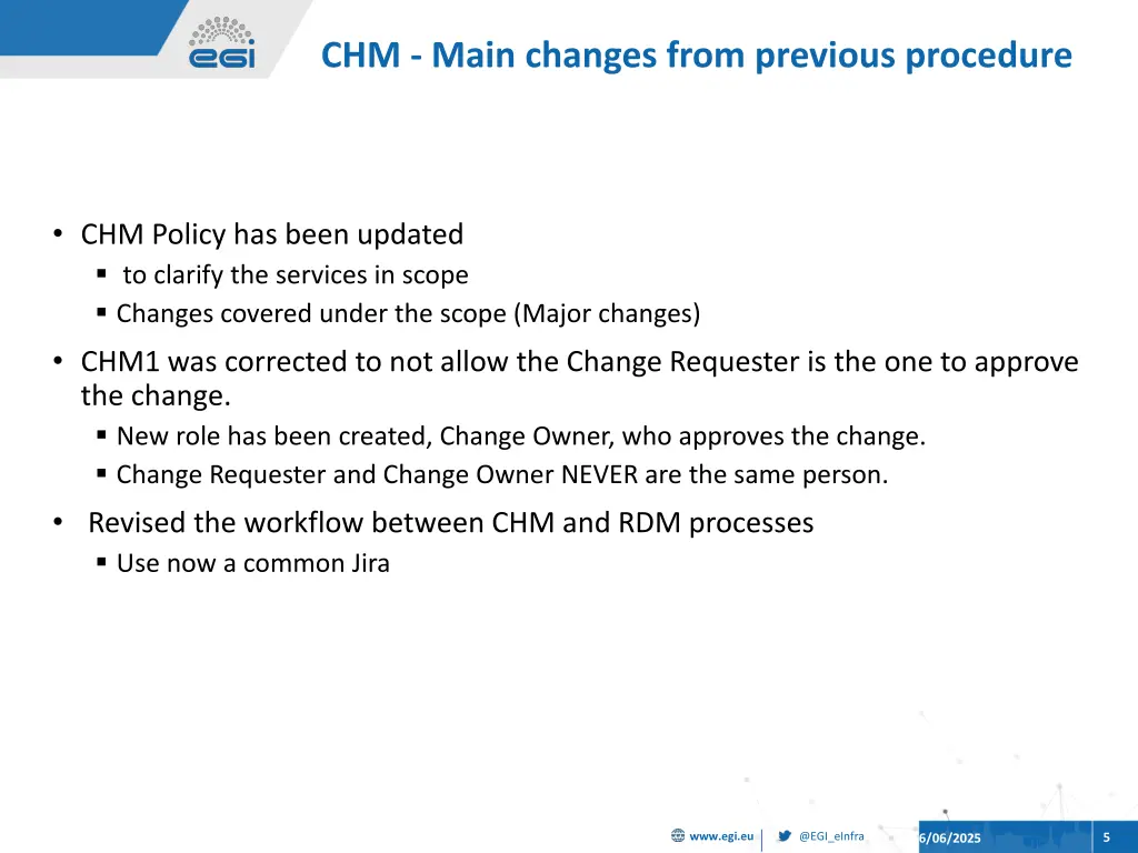 chm main changes from previous procedure