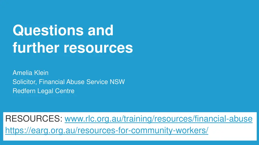 questions and further resources 1