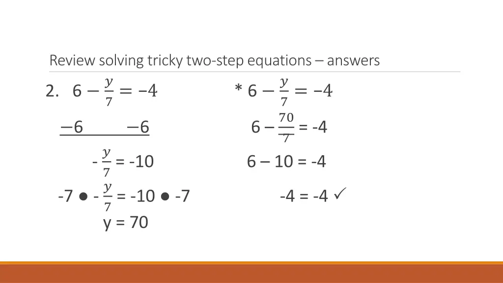 review solving tricky two step equations answers