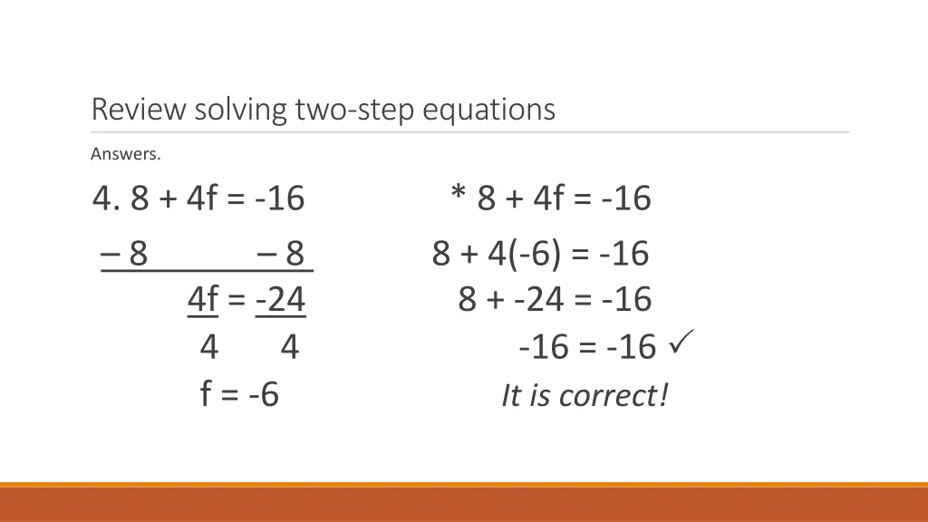 review solving two step equations 3