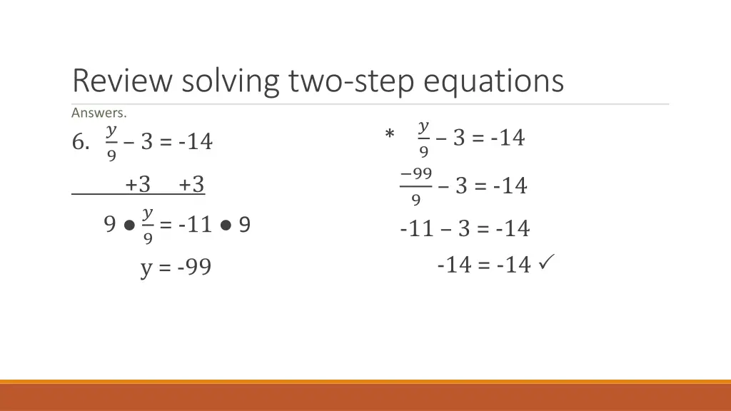 review solving two step equations answers 6