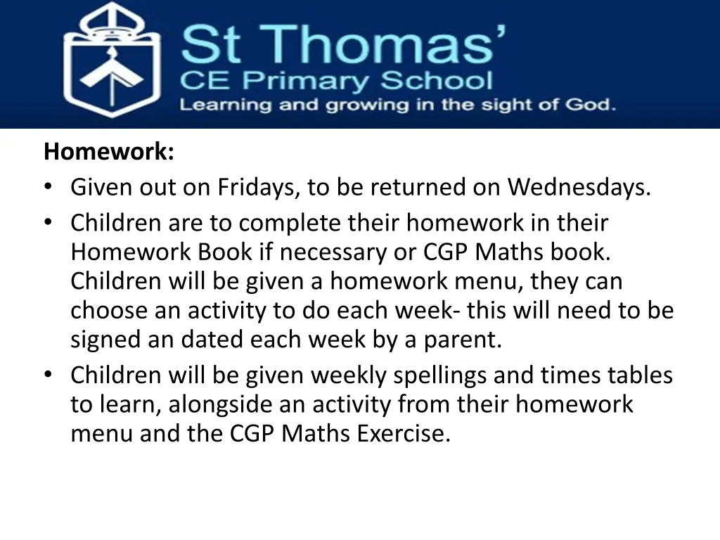 homework given out on fridays to be returned