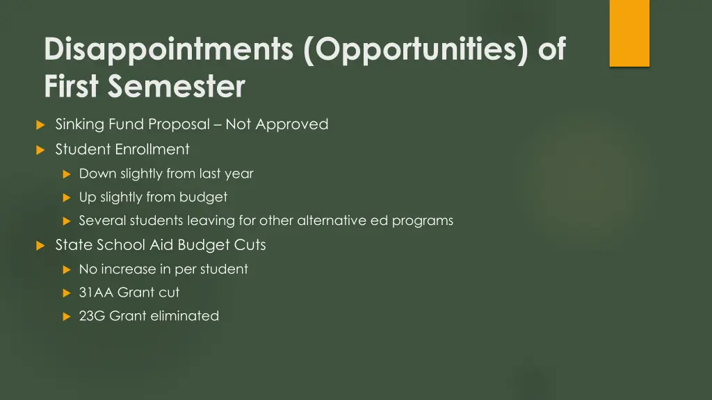 disappointments opportunities of first semester