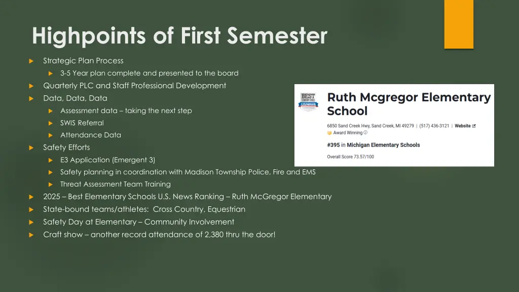 highpoints of first semester