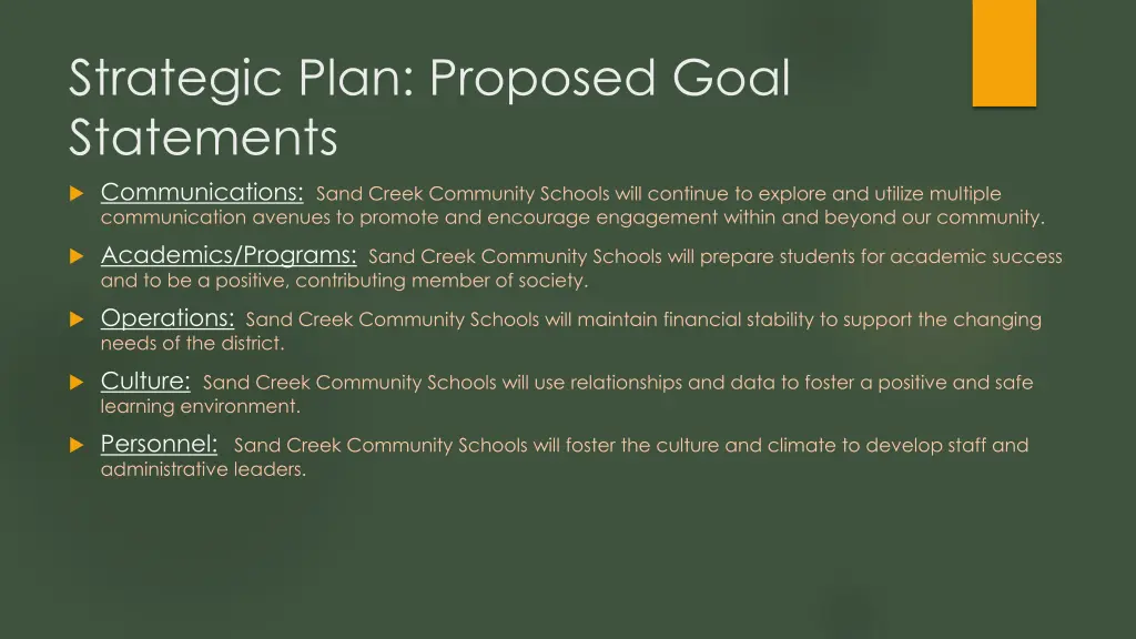strategic plan proposed goal statements