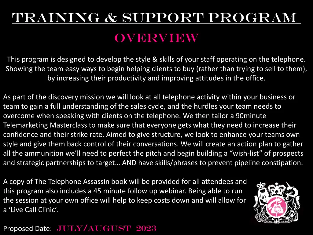 training support program overview