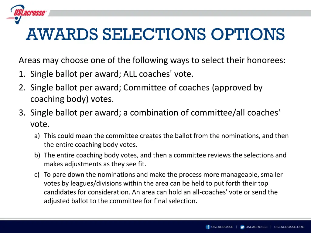 awards selections options
