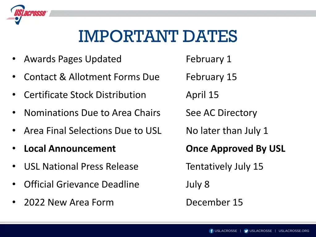 important dates
