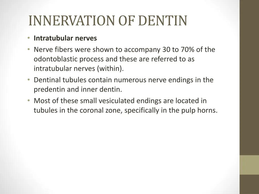 innervation of dentin