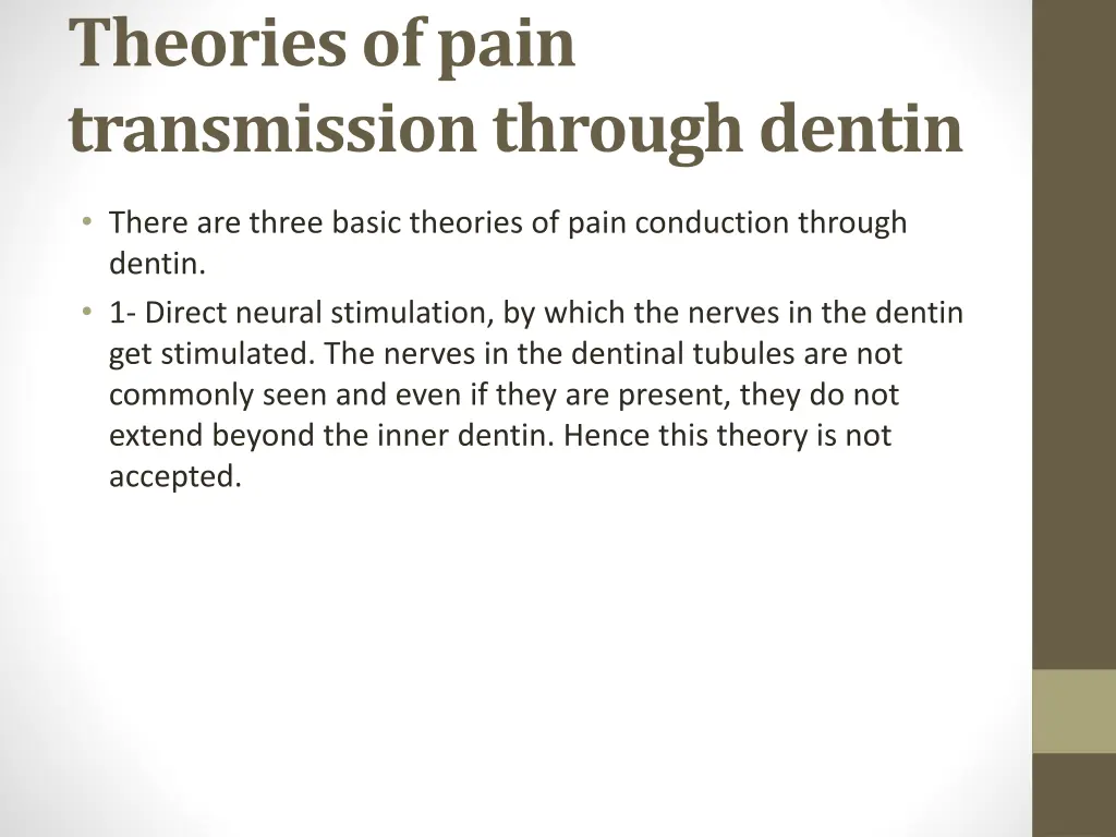 theories of pain transmission through dentin