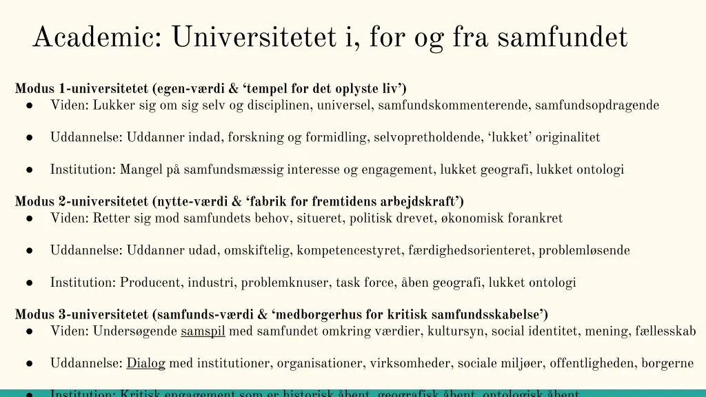 academic universitetet i for og fra samfundet