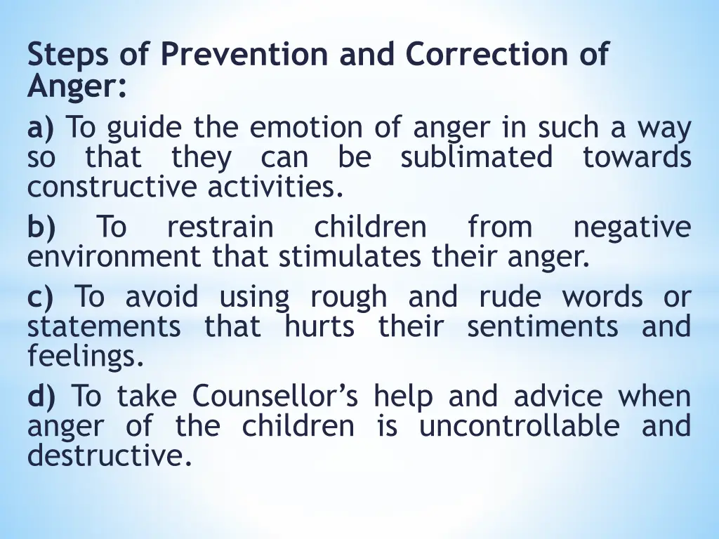 steps of prevention and correction of anger