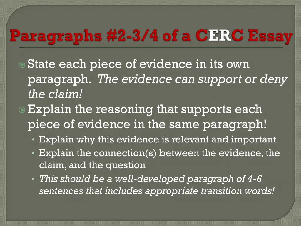 state each piece of evidence in its own paragraph