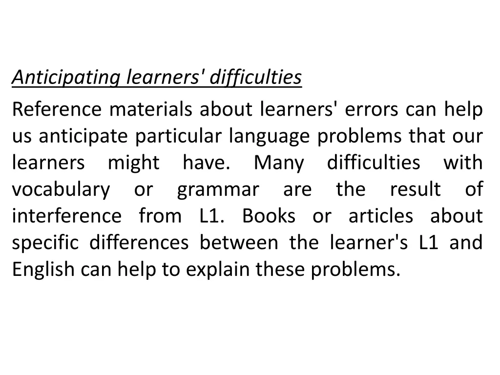 anticipating learners difficulties reference
