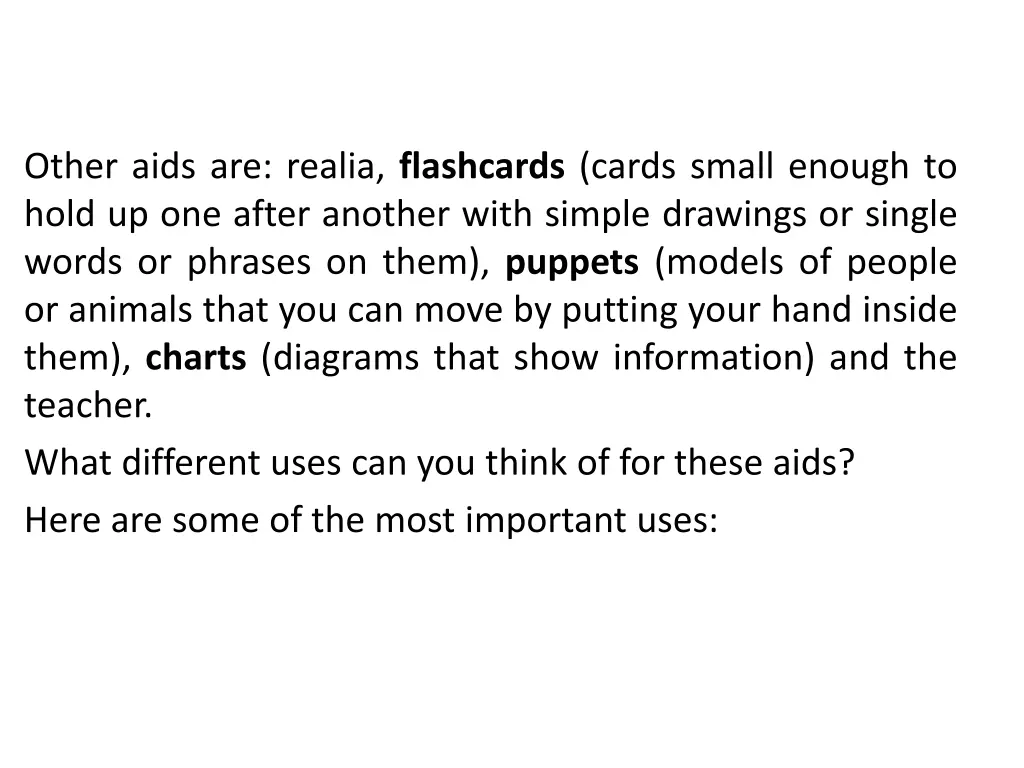 other aids are realia flashcards cards small