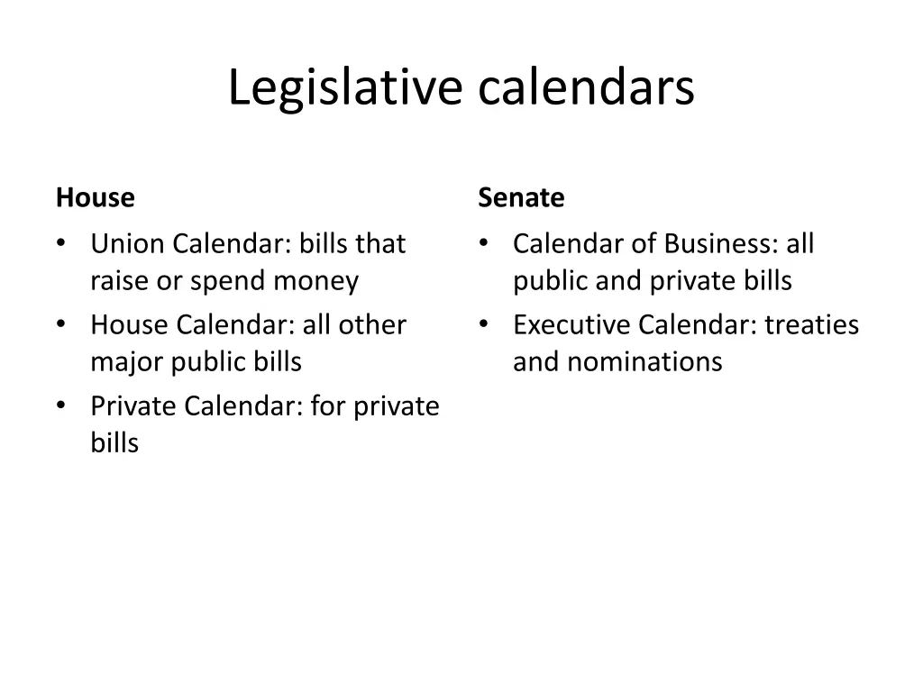 legislative calendars