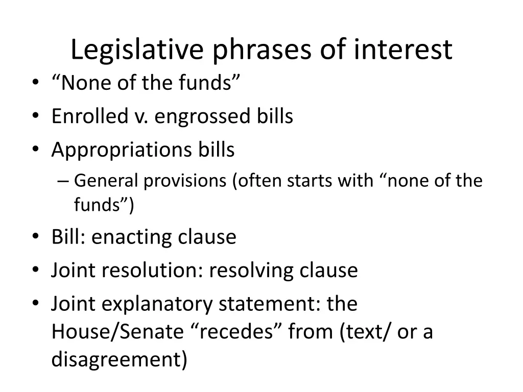 legislative phrases of interest none of the funds