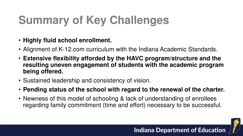 summary of key challenges