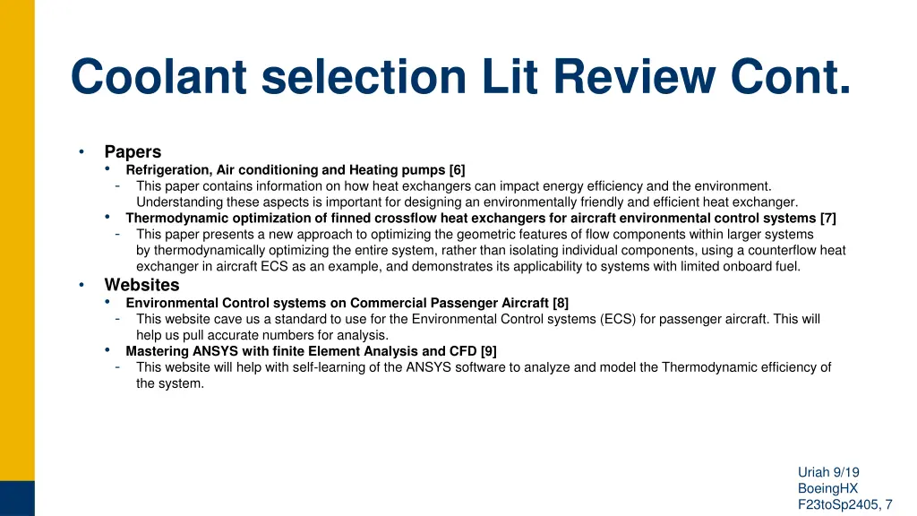 coolant selection lit review cont