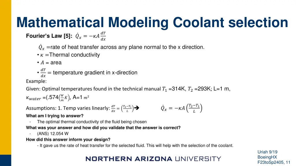 mathematical modeling coolant selection fourier