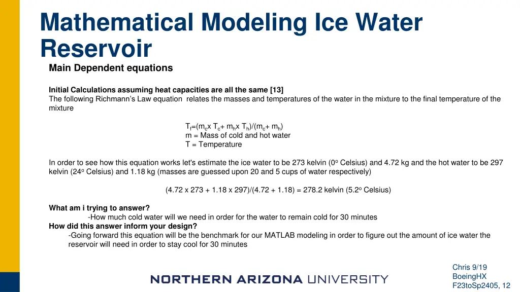 mathematical modeling ice water reservoir main