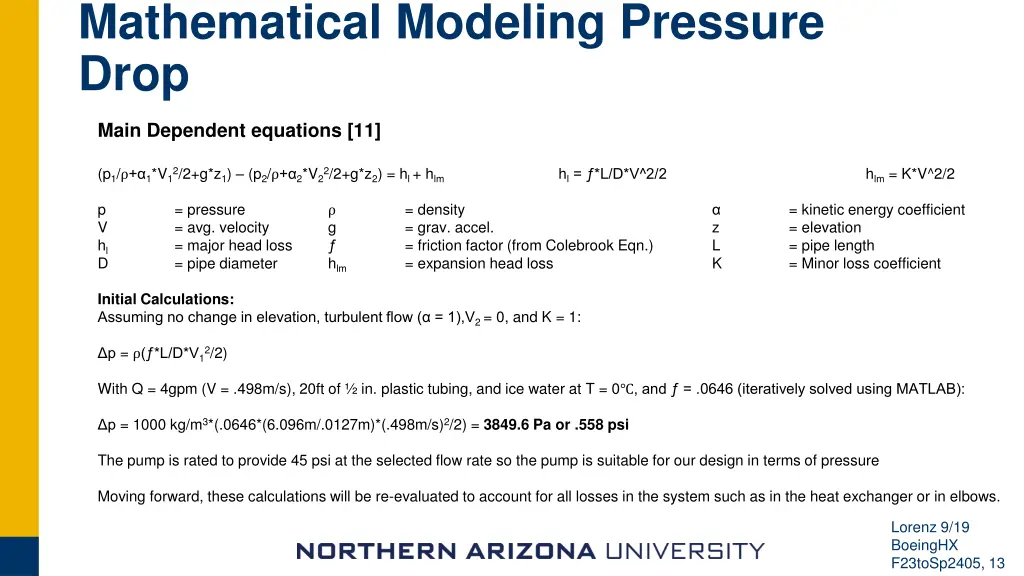 mathematical modeling pressure drop