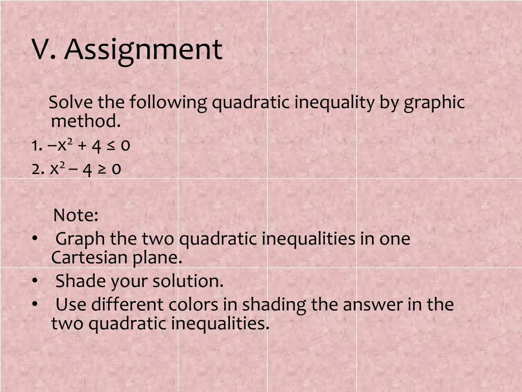v assignment
