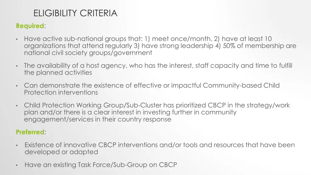 eligibility criteria