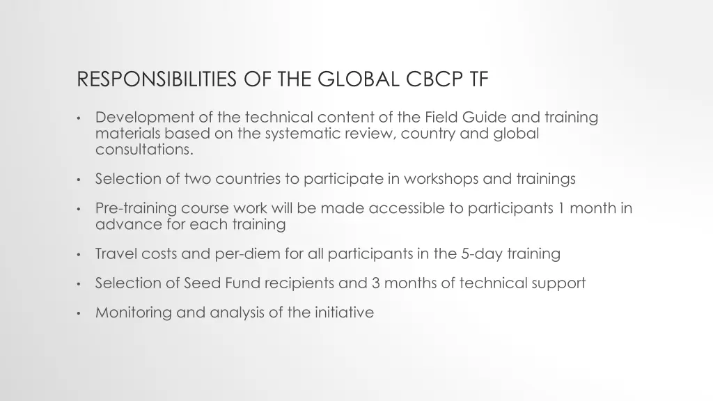 responsibilities of the global cbcp tf