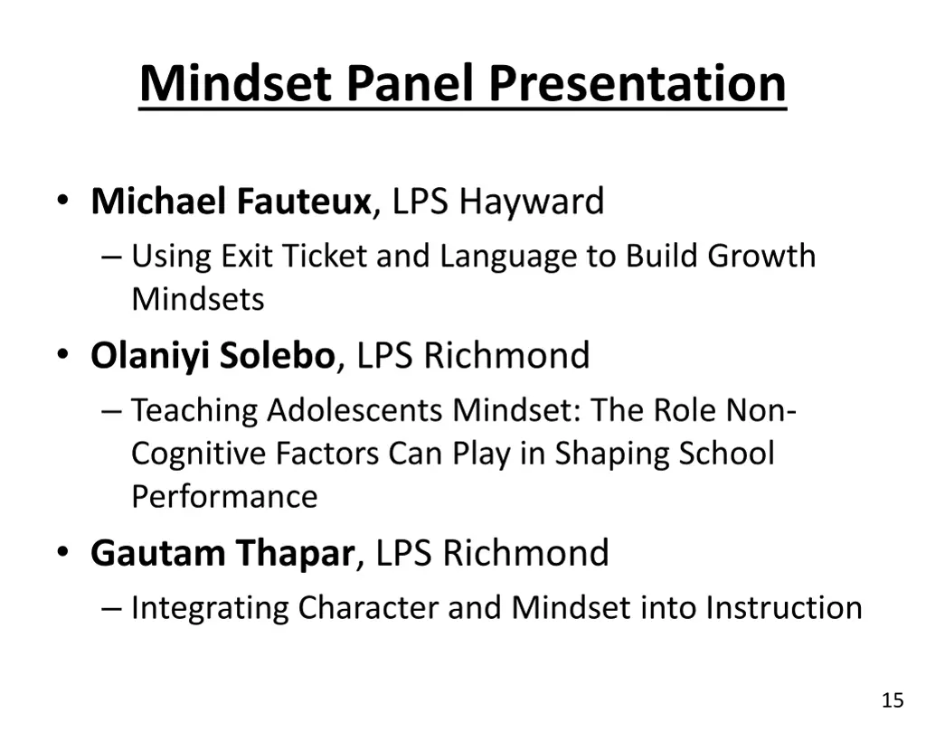 mindset panel presentation