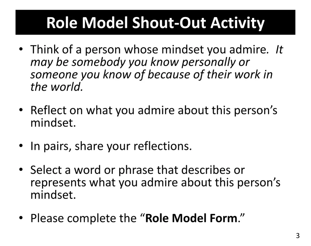 role model shout out activity
