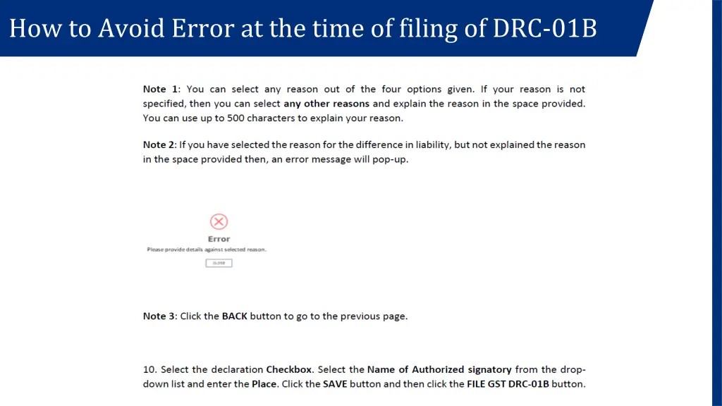 how to avoid error at the time of filing