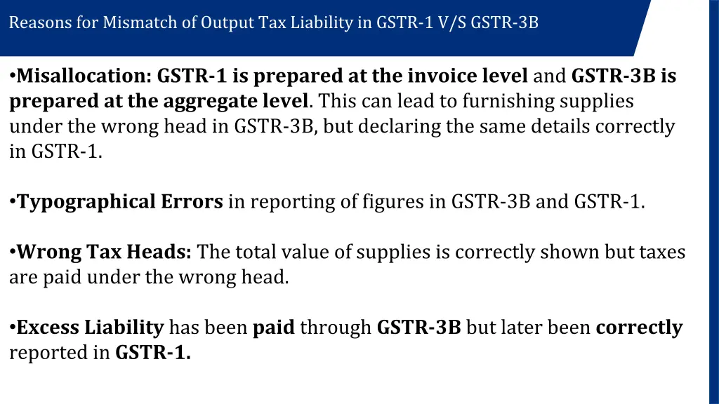 reasons for mismatch of output tax liability