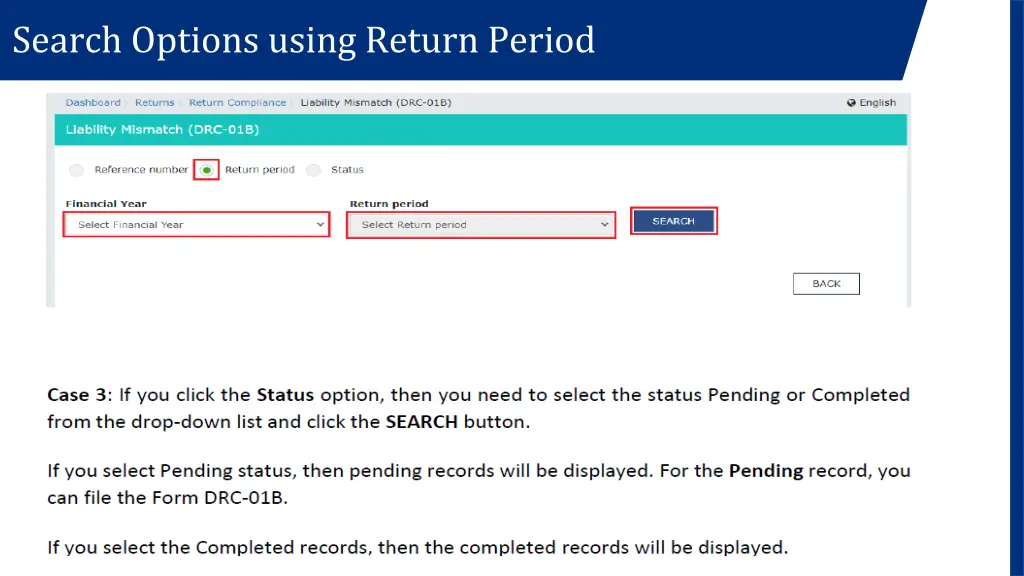 search options using return period