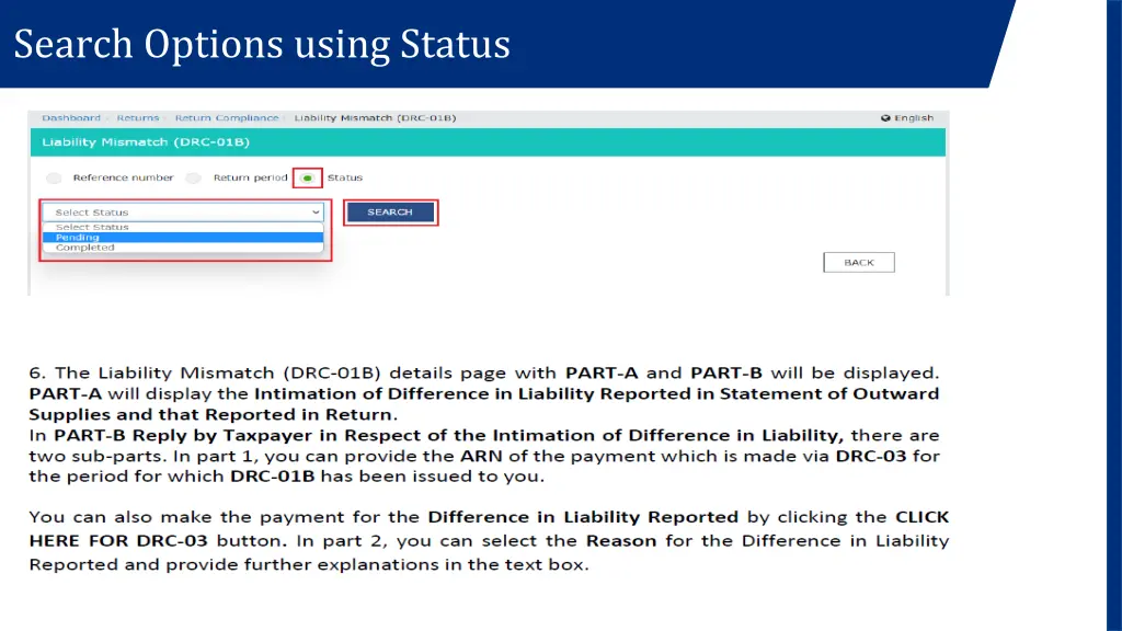 search options using status