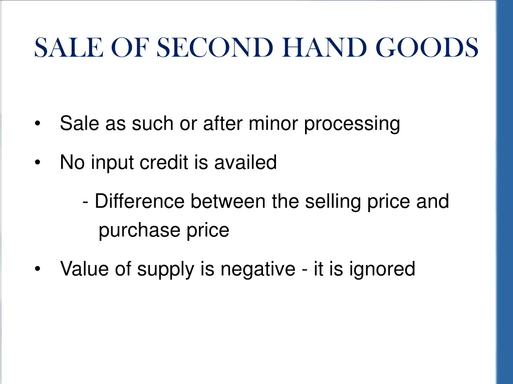 sale of second hand goods