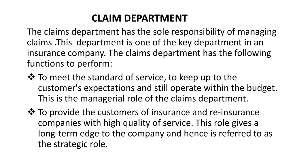 claim department
