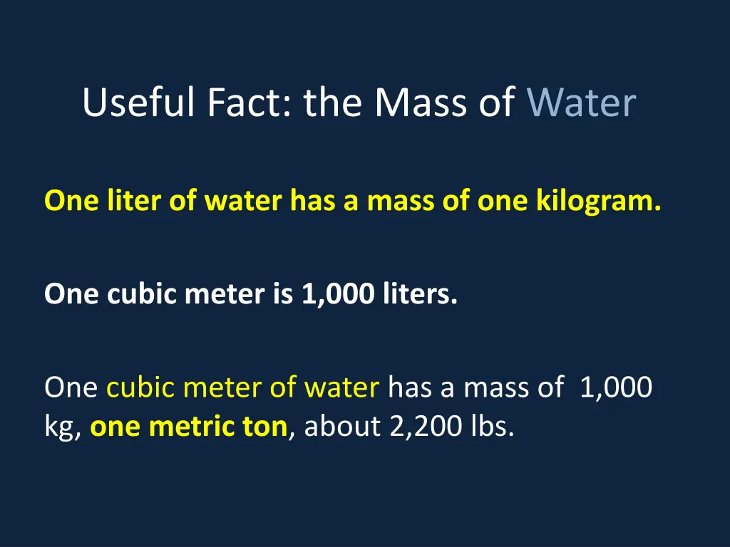 useful fact the mass of water