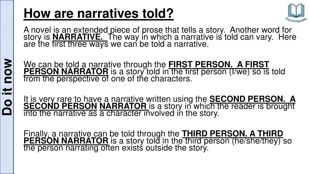 how are narratives told a novel is an extended