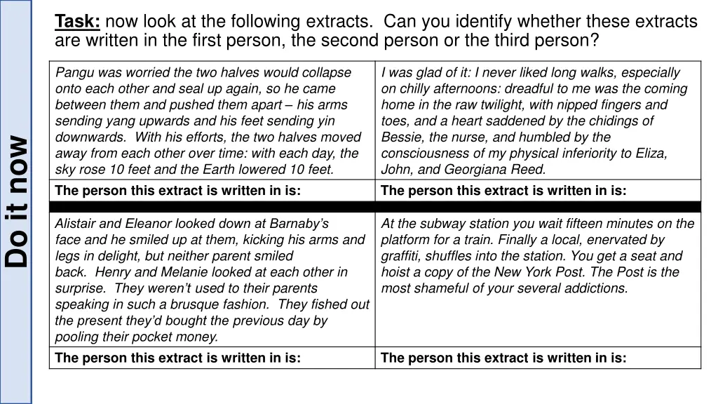 task now look at the following extracts