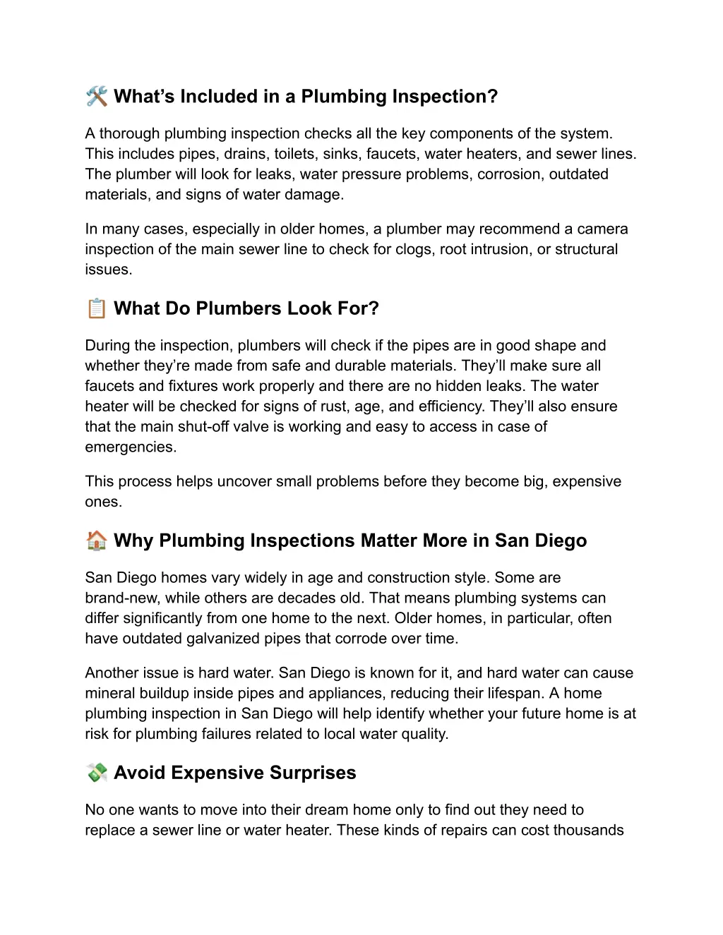 what s included in a plumbing inspection