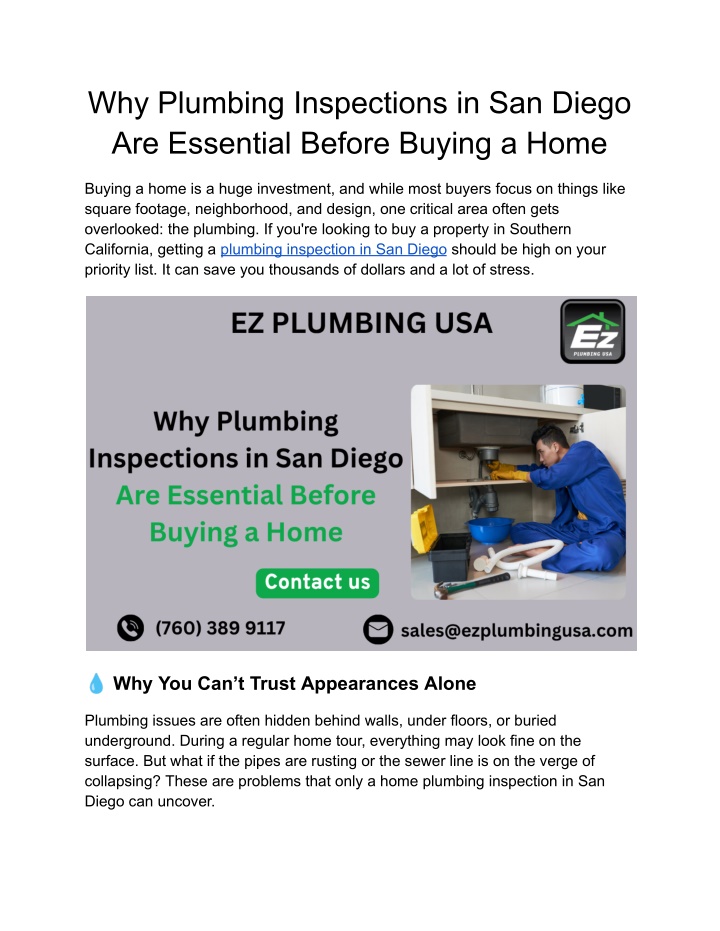 why plumbing inspections in san diego