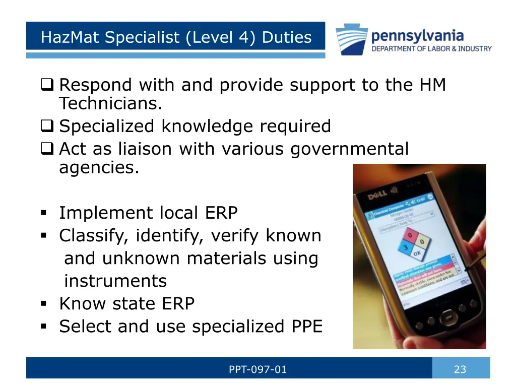 hazmat specialist level 4 duties