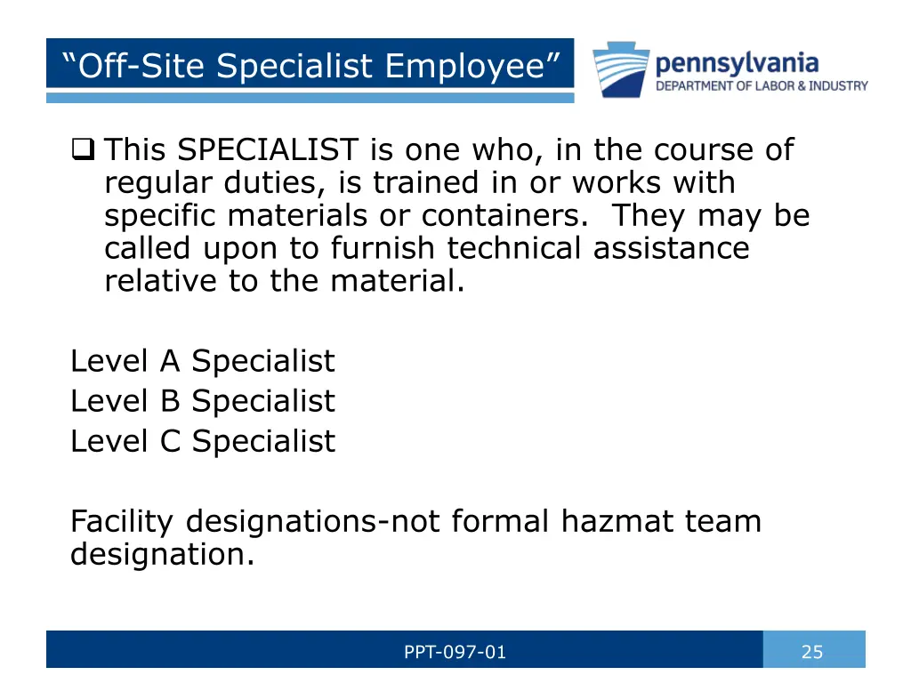 off site specialist employee